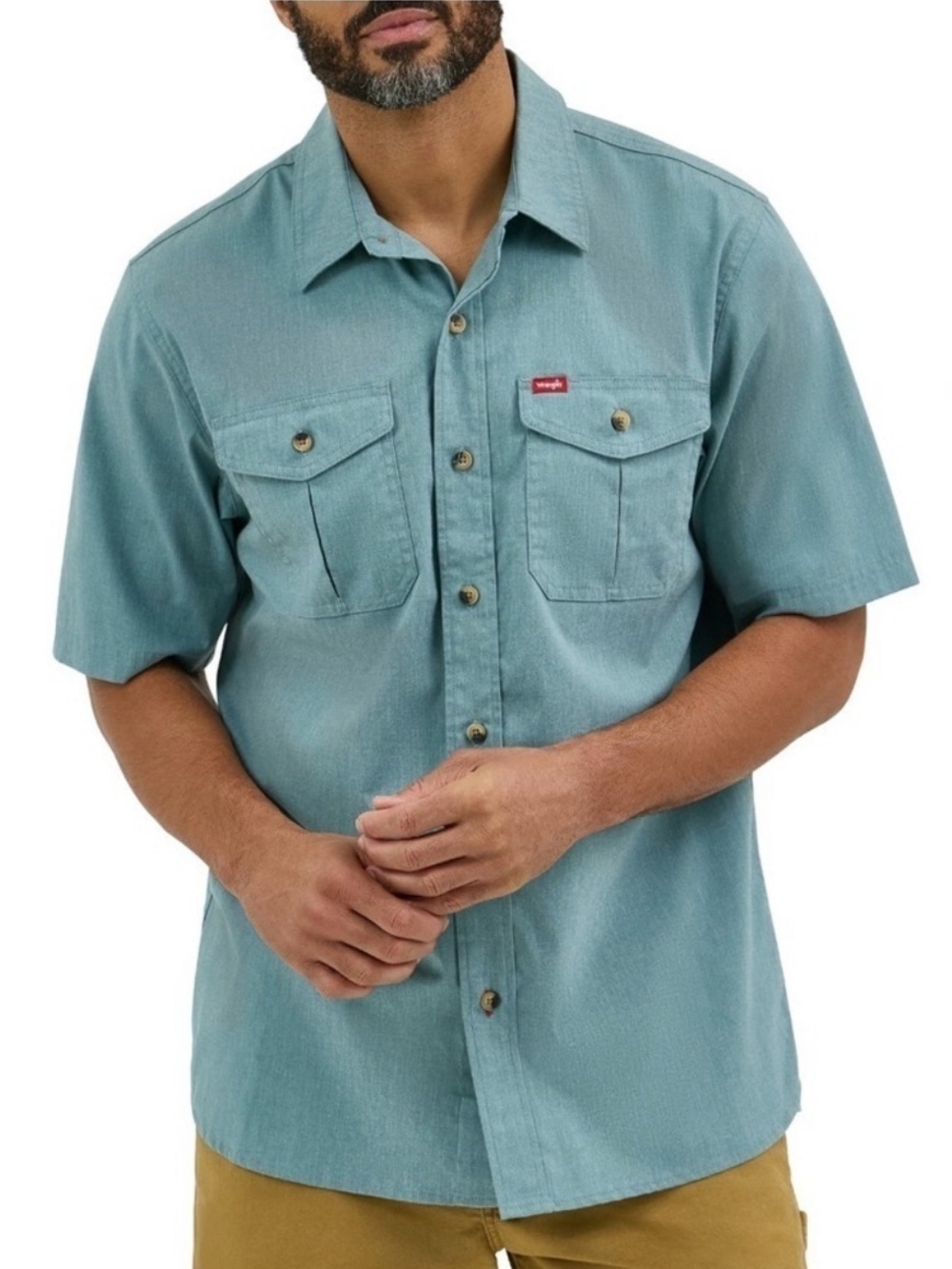 Wrangler Short Sleeve Hero Twill Button Down Shirt, Aqua Green / Blue – Men’s XL